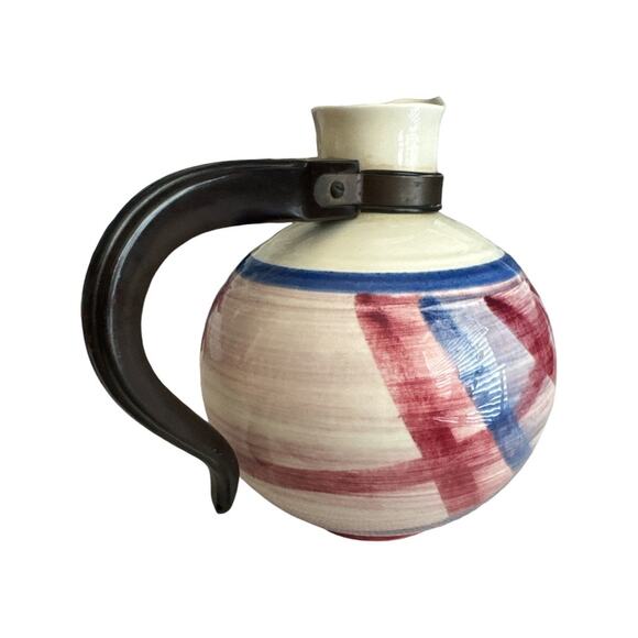 Vintage Vernon Kilns Red White Blue Plaid Mid Century Coffee Pot Pitcher Calico - Picture 4 of 9